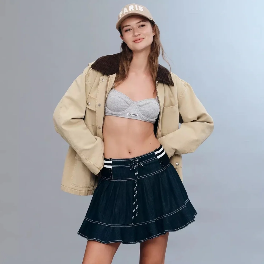 Anthropologie Pilcro Sporty Tiered Denim Mini Skirt Sz XL